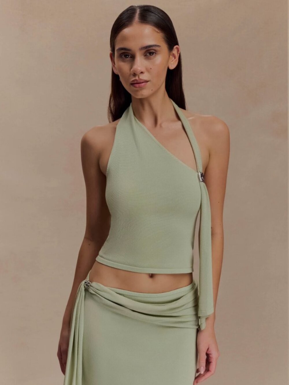 Meshki Xanthia Knit Halter Top - Pastel Green NWT